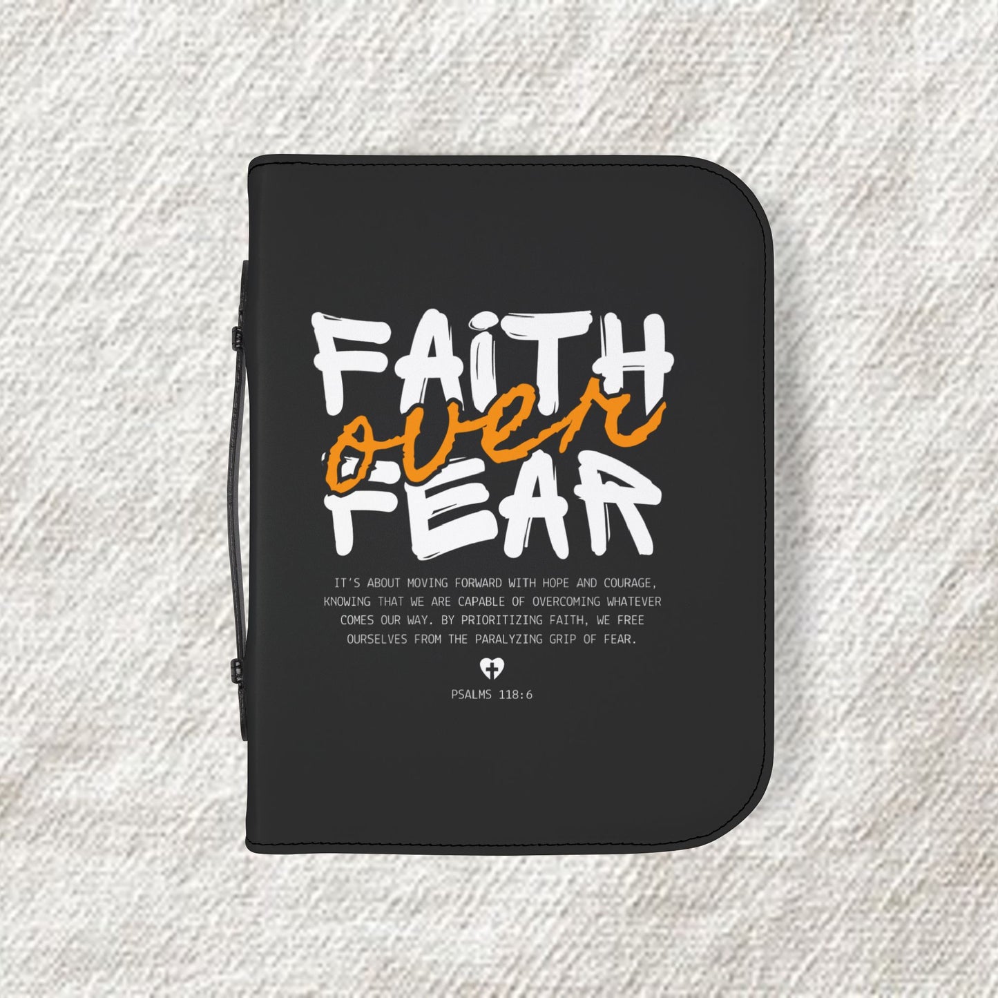 Bible Cover — "Faith Over Fear" Zippered Bible Case, Christian Gift for Church, Bible Study