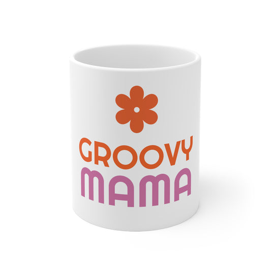 Groovy Mama Ceramic Coffee Mug — Retro Flower 11oz & 15oz
