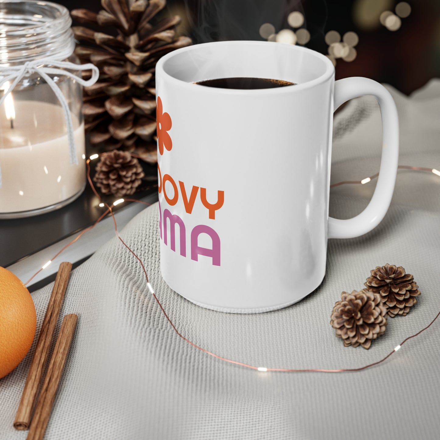 Groovy Mama Ceramic Coffee Mug — Retro Flower 11oz & 15oz