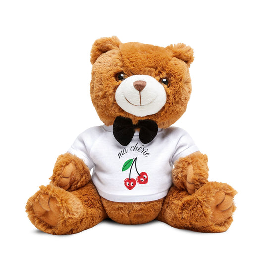 Cherry Print Teddy Bear Plush with 'ma chérie' T-Shirt