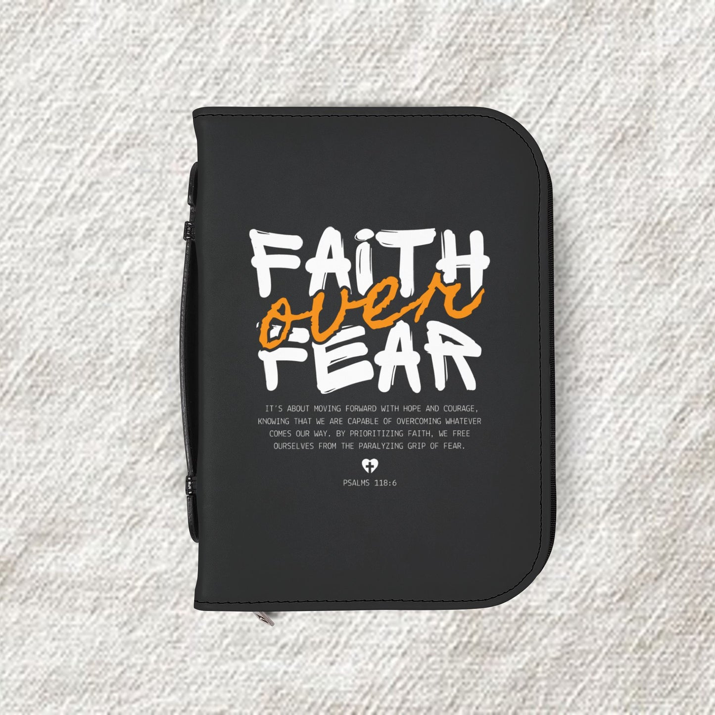 Bible Cover — "Faith Over Fear" Zippered Bible Case, Christian Gift for Church, Bible Study