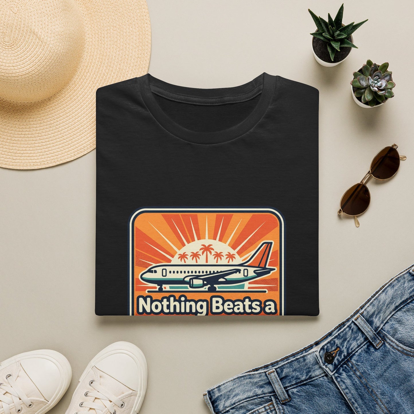 T-Shirt — "Nothing Beats a Jet2 Holiday" Retro Plane Travel Graphic