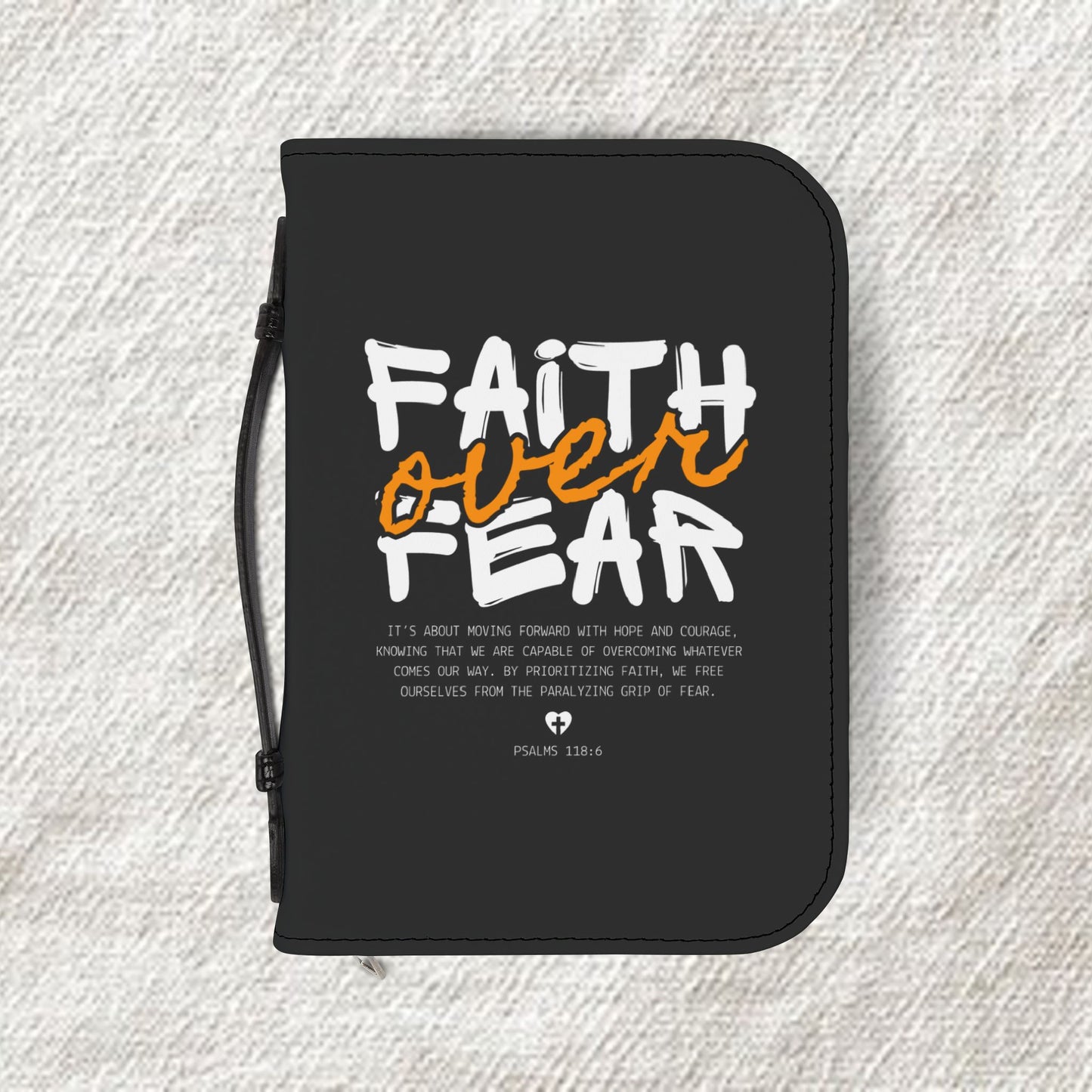 Bible Cover — "Faith Over Fear" Zippered Bible Case, Christian Gift for Church, Bible Study