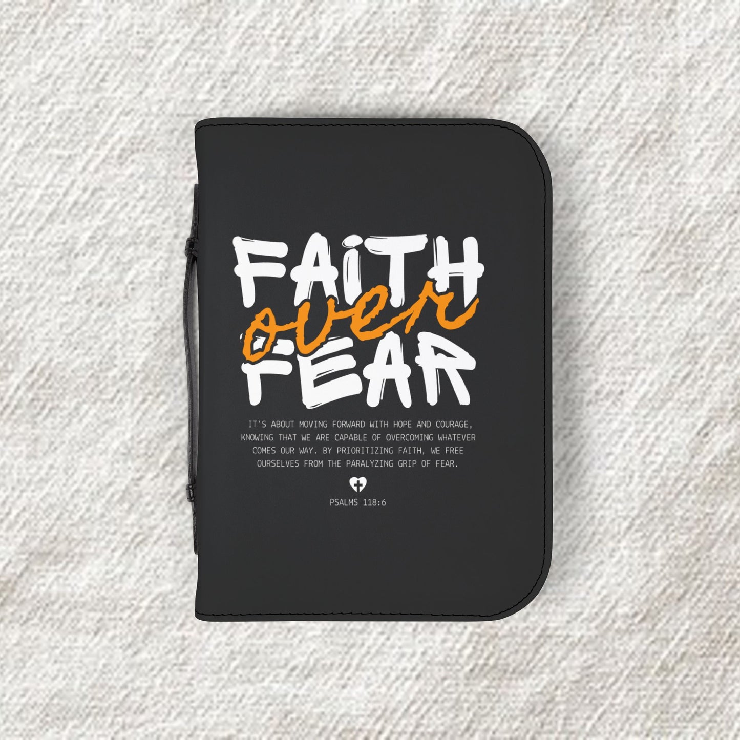 Bible Cover — "Faith Over Fear" Zippered Bible Case, Christian Gift for Church, Bible Study